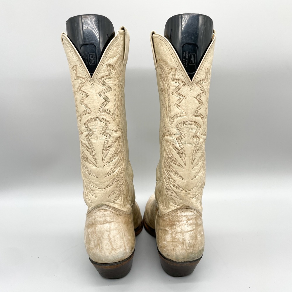 VTG Nocona Mens 9 D Cape Buffalo Bull Neck Leather Western Cowboy Boots Cream - Picture 6 of 15